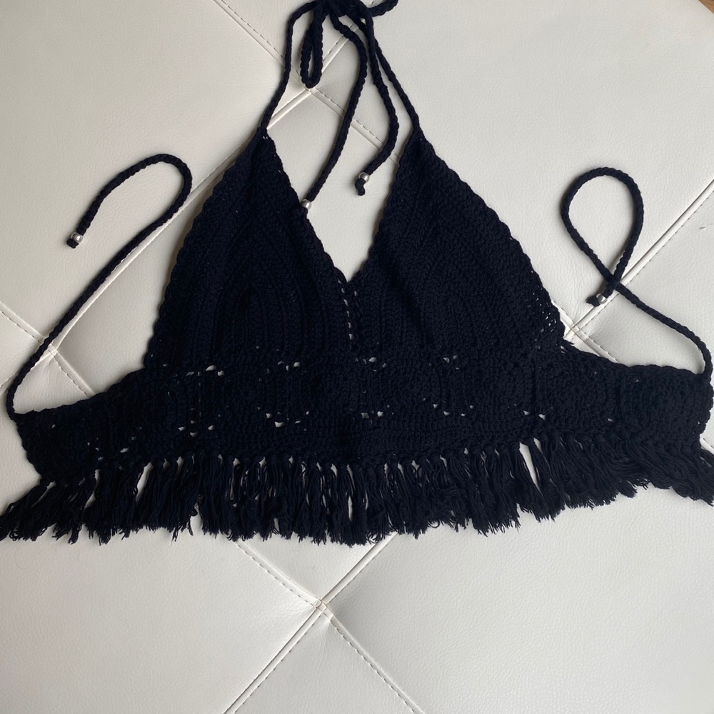 Crochet tie halter shirt